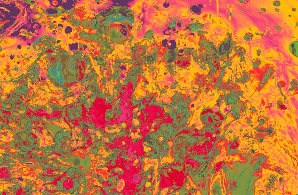 Vivid abstract acrylic painting featuring a vibrant splash of colors with swirling patterns and bold textures.